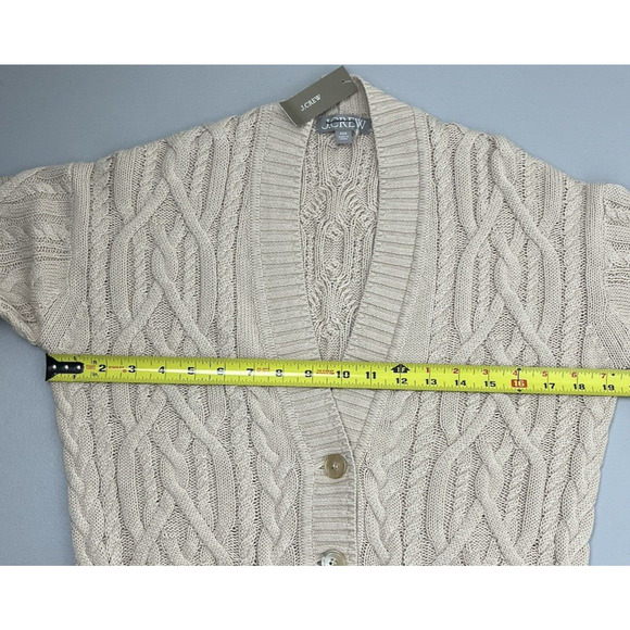 J Crew Sweater Womens XXS Cableknit Cardigan Tan Button Up V Neck Oversized - Picture 8 of 15
